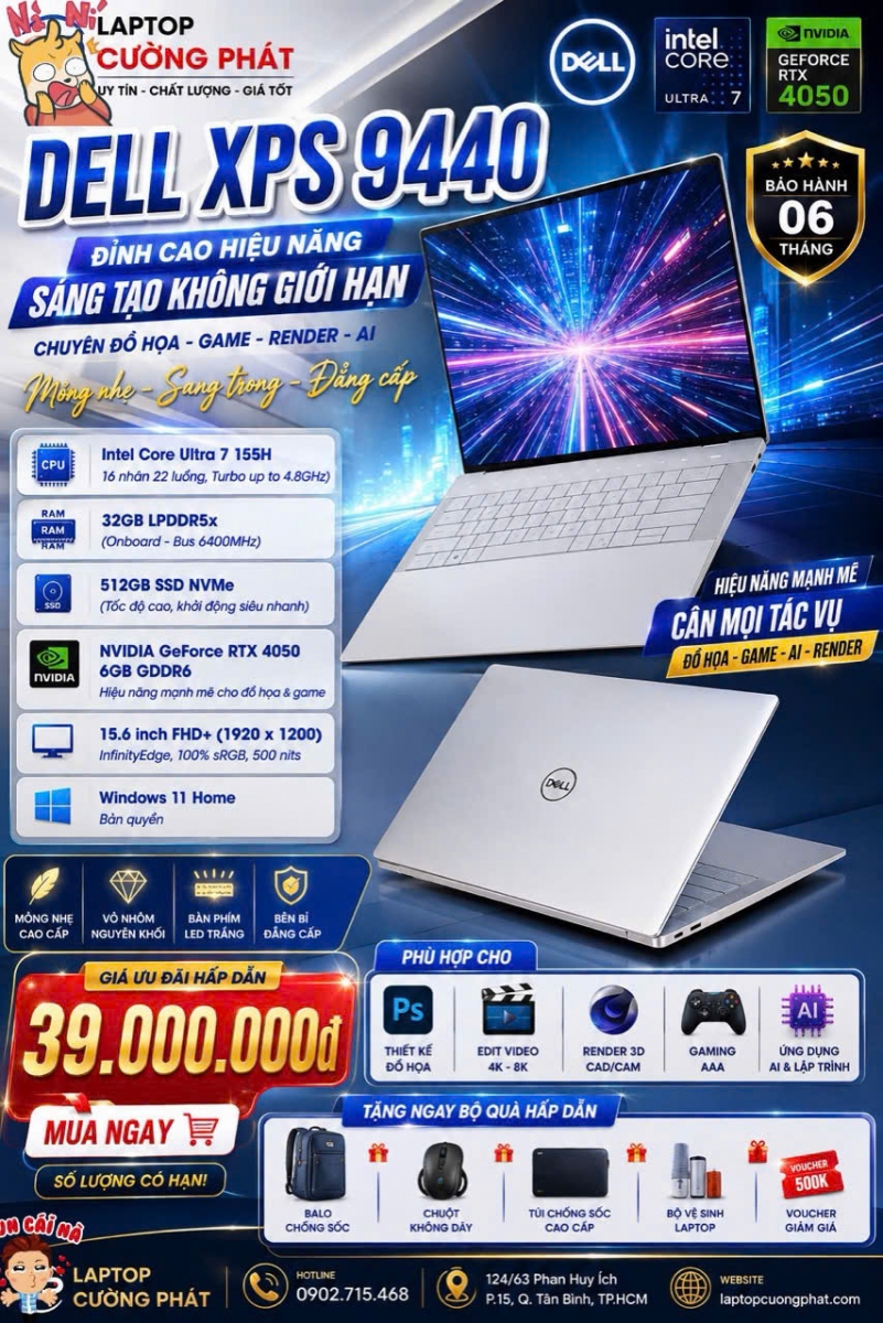 dell xps 9440 utra7 ram 32gb ssd 512gb rtx 4050